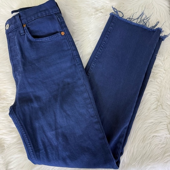 Re/done Blue Denim High Rise Slim Straight Jeans Size 24 - Picture 1 of 7